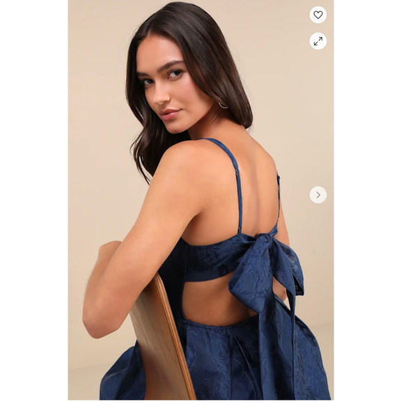 Lulus Navy Jacquard Tie-Back with Pockets Perfected Aura  Maxi Dress Size L - Picture 11 of 13